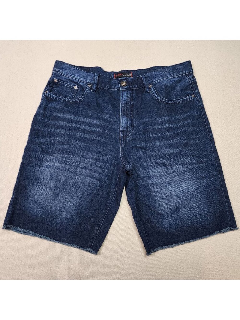 Guess Men's Cut Off Dark Blue Wash Straight Bermuda Skater Shorts Sz 36/9